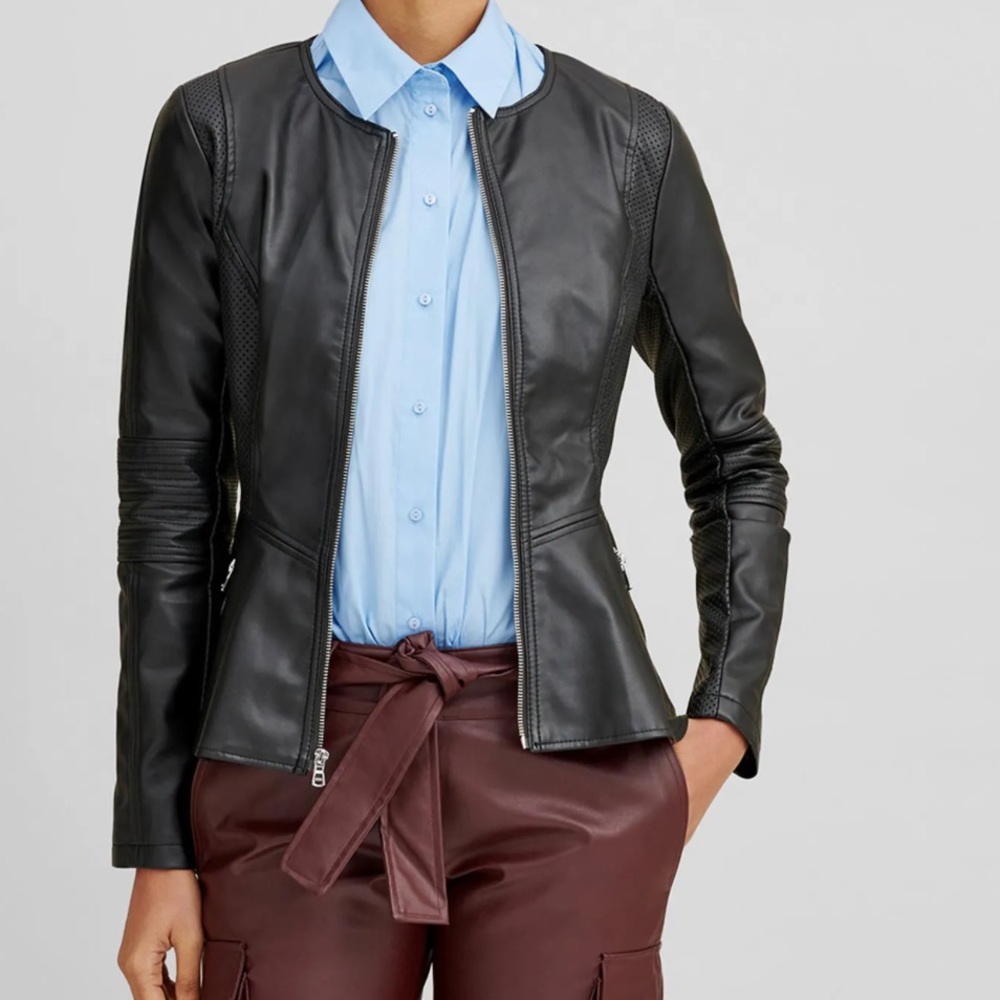 Anne Klein Leather Scuba Jacket Black size S